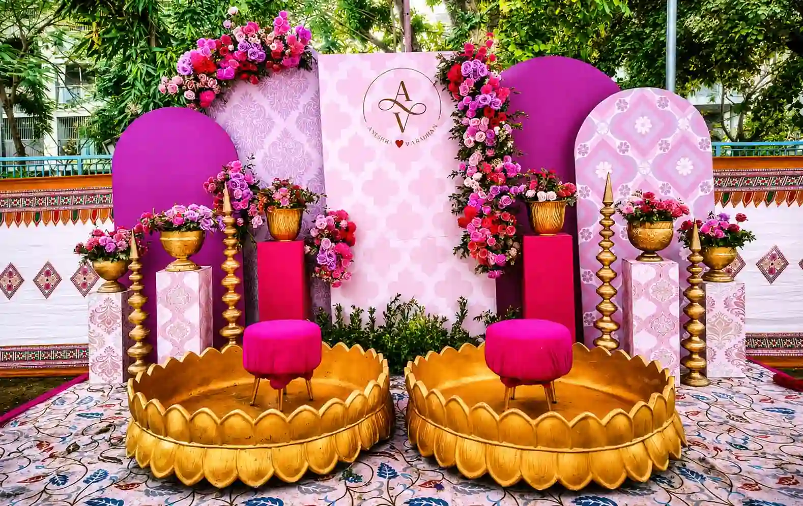 balloon decoration Lotus Bloom Haldi Stage Decoration